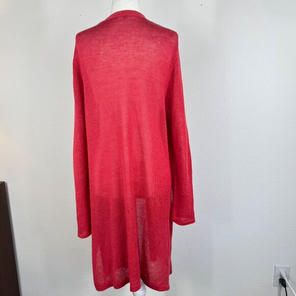 J Jill Lined Blend Open Front Longline Cardigan Red Size L Coastal Sweater - Picture 3 of 8